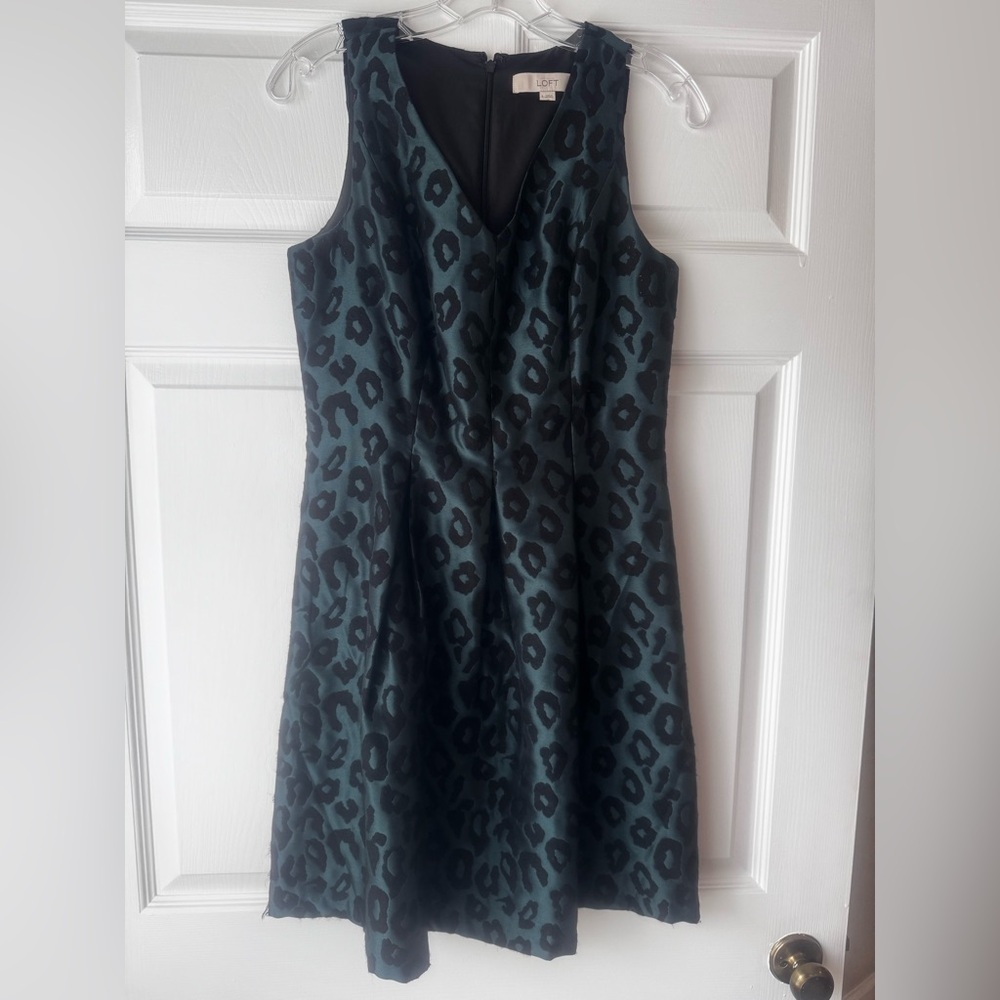 LOFT Cocktail, Wedding Guest Black and Teal Patterned Dress Sz 4